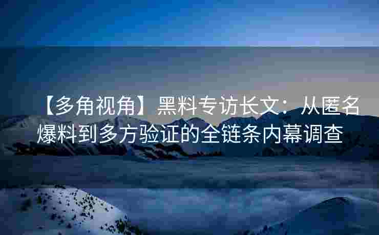 【多角视角】黑料专访长文：从匿名爆料到多方验证的全链条内幕调查