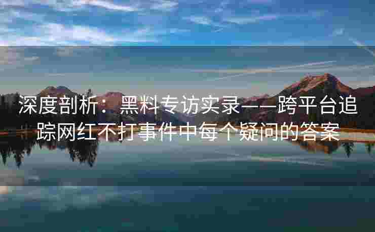 深度剖析：黑料专访实录——跨平台追踪网红不打事件中每个疑问的答案