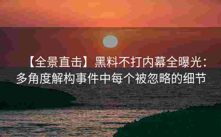 【全景直击】黑料不打内幕全曝光：多角度解构事件中每个被忽略的细节
